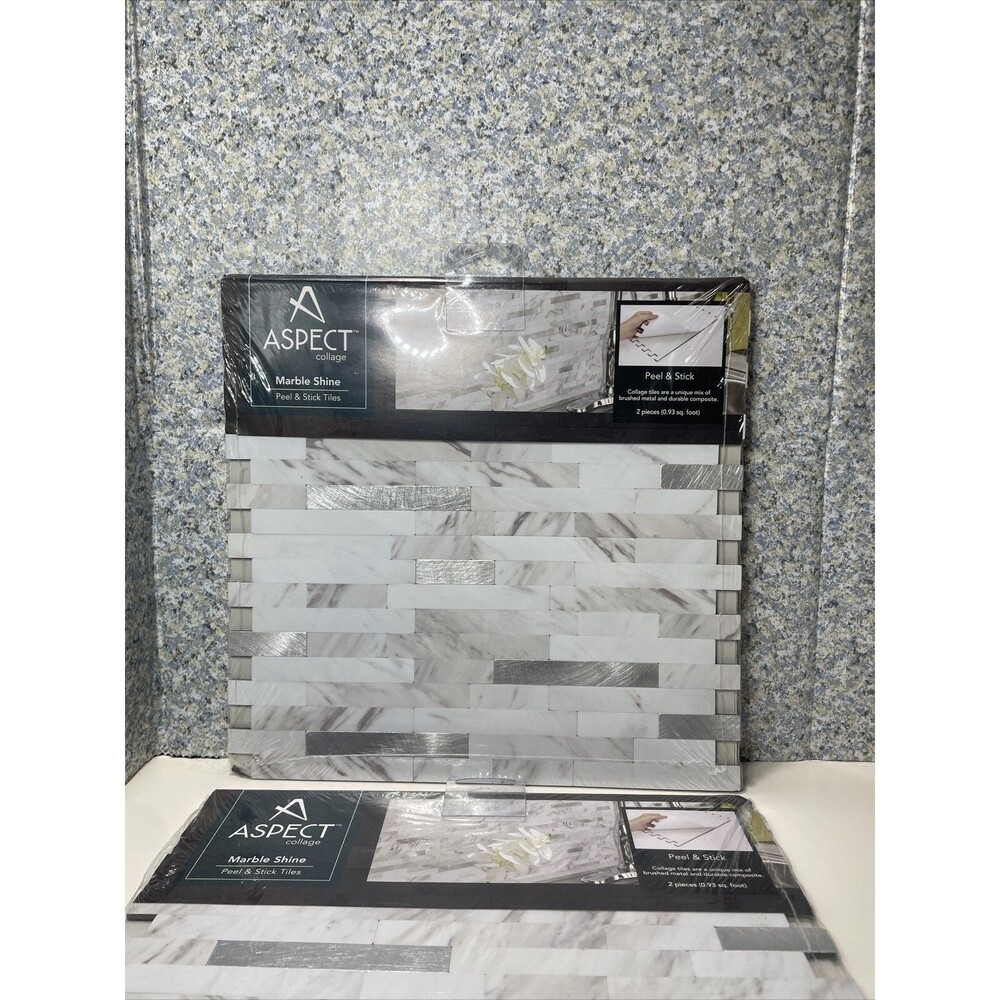 Metal and Composite Peel and Stick Backsplash in Marble Shine LOT OF 2 TILES new